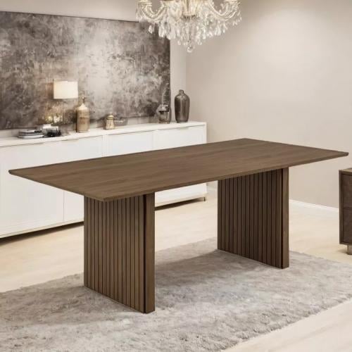 طاولة طعام 8 مقاعد من الخشب الصلب لون بني من أورلي...