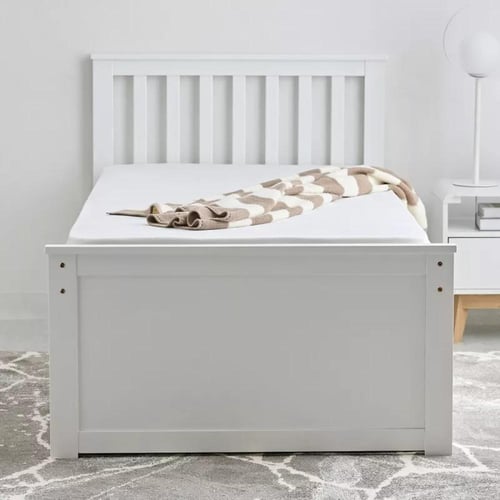 سرير فردي مع سرير إضافي مخفي ودرج خشب ابيض - من كو...