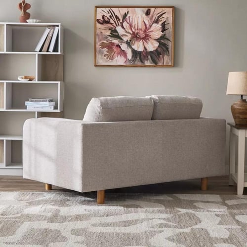 كنبة أفيلينا مقعدين قماش كتان بلون بيج بارجل خشب ز...