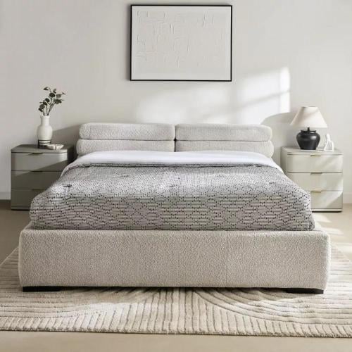 سرير رافال منجد بالكامل كتان لون أوف وايت