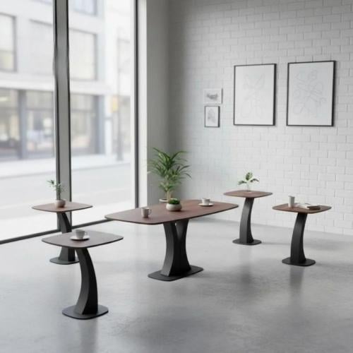 طقم طاولات بيتينا 5 قطع سطح خشب و قاعدة معدن
