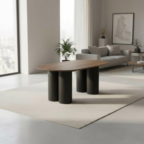 طاولة طعام جوليا بيضاوية خشب بني مع 10 كراسي بني –...