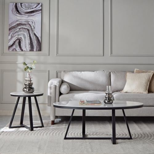 طقم طاولة قهوة برشلونة حجر بقواعد معدن - 2 حبة