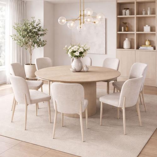 طاولة طعام جولييتّا مستديرة سطح بديل الرخام بيج و...