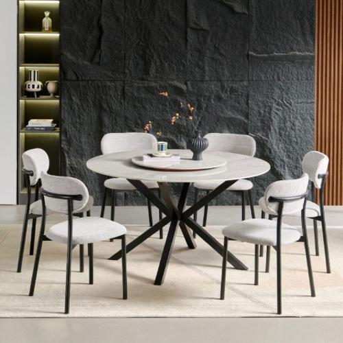 طاولة طعام 6 كراسي سيراميك دائرية - لورا لون رمادي