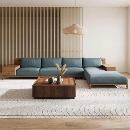 كنبة زاوية يمين موريس على شكل حرف L بارجل خشب لون...