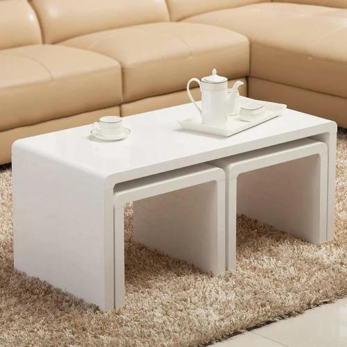 طقم طاولات قهوة ميرزا متداخلة خشب بلمسة لامعة لون...