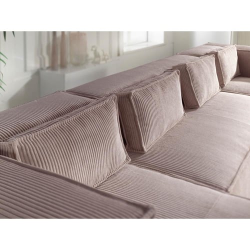 كنبة زاوية ستيلا على شكل حرف U قماش مخملي لون بيج