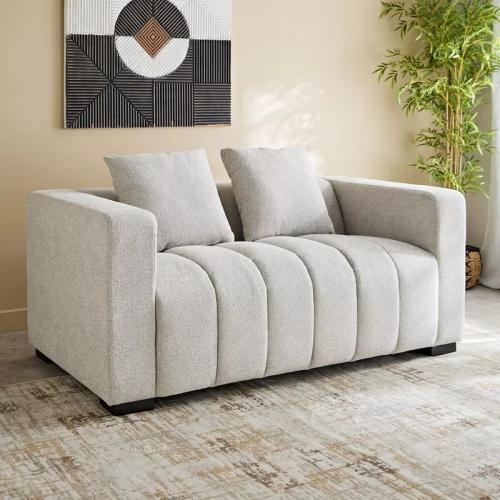 كنبة إيزولا مقعدين ووسادتين قماش بوكلية لون رمادي...