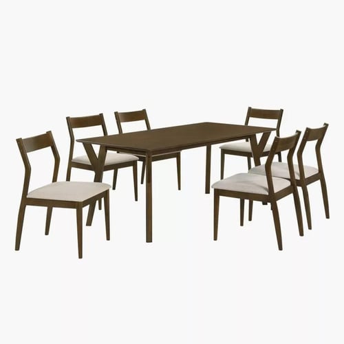 طقم طاولة سفرة مستطيلة خشب صلب بني 6 كراسي مقعد قم...