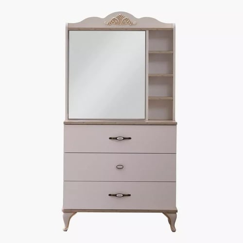 طاولة تزيين بمرآة و 3 أدراج ومساحة تخزين وأرفف من...