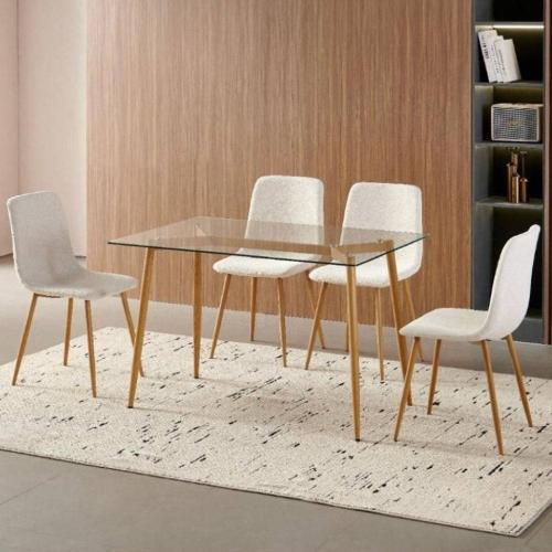 طاولة طعام رومي سطح زجاج مستطيل براجل خشب مع 4 كرا...