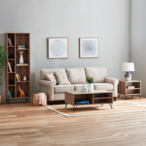 وحدة تخزين ميرو 7 رفوف خشب هندسي بني بارجل معدني م...