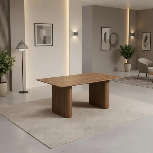 طاولة طعام بيانكا خشب بني مع 6 كراسي قماش بني بأرج...