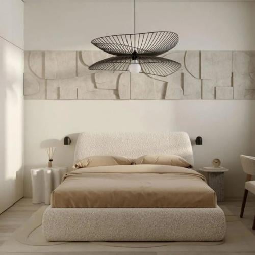 سرير مون منجد بالكامل بوكليه لون بيج