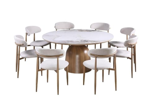 طاولة طعام فيورينزا مستديرة سطح سيراميك بيج و قاعد...