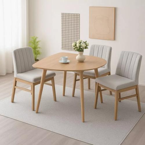 طقم طاولة سفرة خشب مطّاط بيج مع 3 كراسي قماش رمادي...