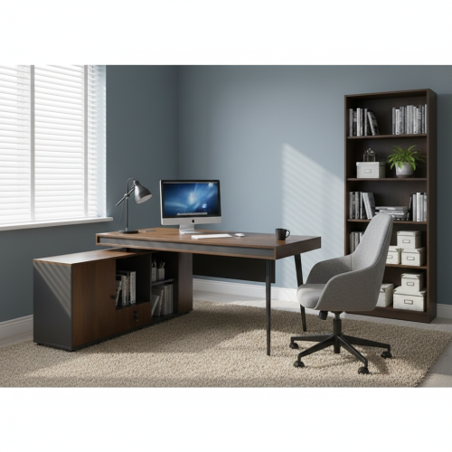 مكتب لافيندا خشب بتصميم عملي - لون خشبي و رمادي