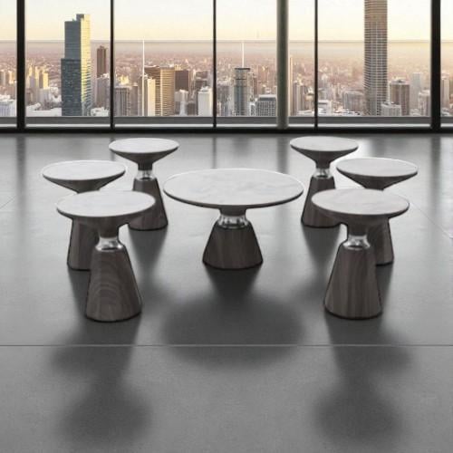 طقم طاولات خشب شاغيل باللون رمادي غامق x اسود - 7...