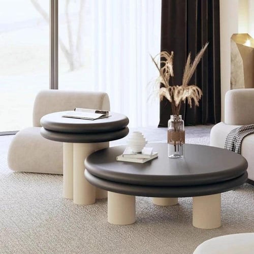 طقم طاولات قهوة نوفا دائرية مزدوجة بطابع نحتي لون...