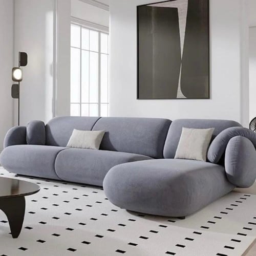 كنبة زاوية روماس دائري على شكل حرف L قماش شانيل مت...