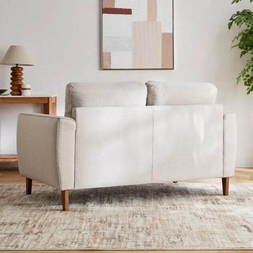 كنبة لوفت مقعدين مع وسادتين قماش كتان لون بيج بأرج...