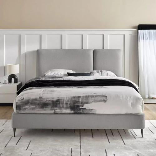 سرير فنيستا منجد بالكامل قماش مخمل لون رمادي