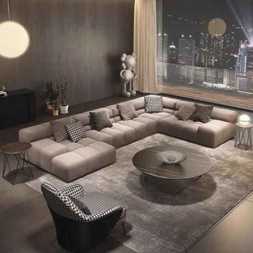 كنبة زاوية استرخاء تورينو علي شكل حرف U لون بيج