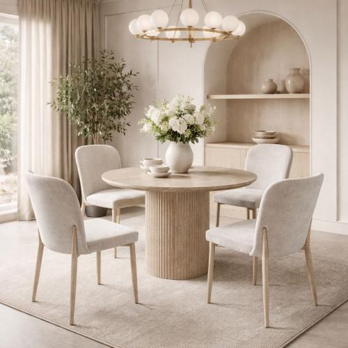 طاولة طعام جولييتّا مستديرة سطح بديل الرخام بيج و...