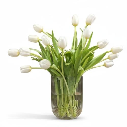 فازة توليب أبيض طبيعي مع سوليداقو فاخر – تنسيق ورد...
