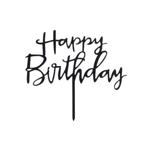 تغريسة كيك Happy Birthday باللون الأسود لتزيين أعي...