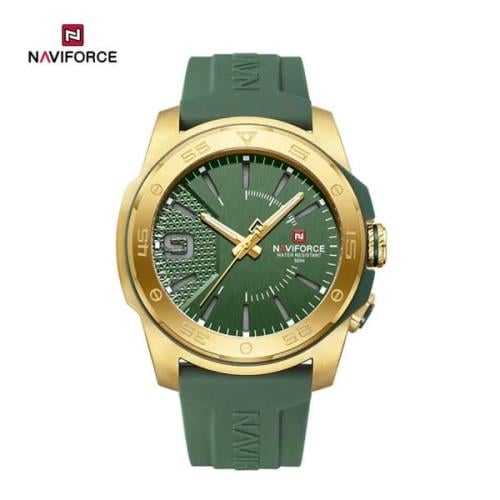 ساعة رجالية NAVIFORCE خضراء بإطار ذهبي مقاومة للما...