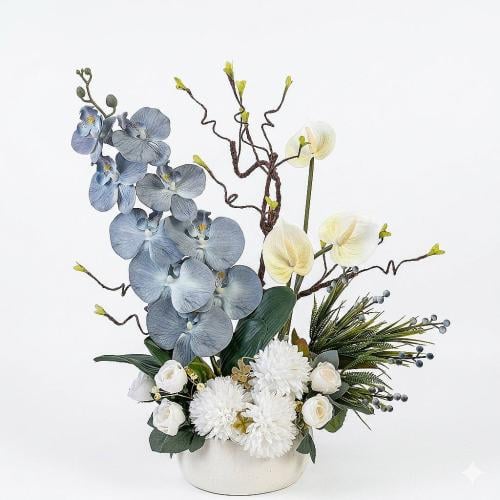 Artificial flower vase with formal coordination an...