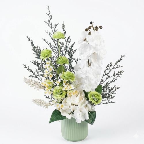 Artificial flower vase with a calm arrangement for...