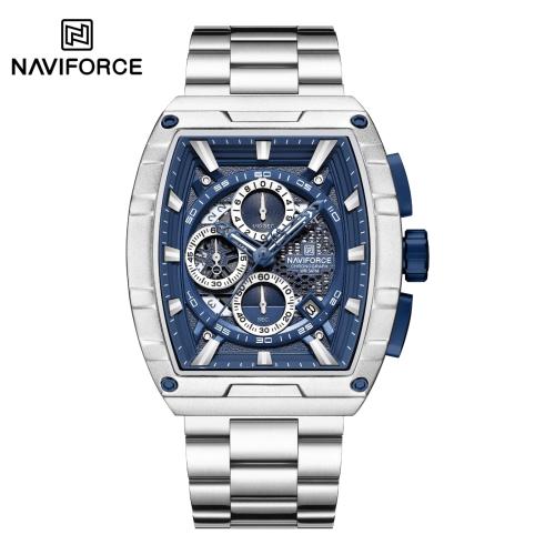 ساعة رجالية NAVIFORCE فضية بمينا أخضر أنيق وإطار أ...
