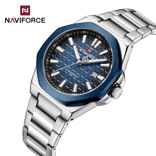 ساعة رجالية NAVIFORCE فضية بمينا أخضر أنيق وإطار أ...