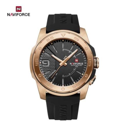 ساعة رجالية NAVIFORCE أنالوج سوداء بقرص فضي مقاومة...