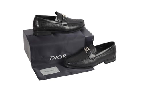 حذاء لوفر Dior رجالي جلد أسود بنقشة مونوغرام معدني...
