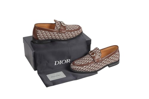 حذاء ديور لوفر رجالي جلد وقماش بني بنقشة Oblique