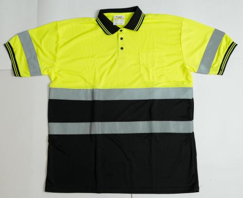 Yellow and black polo T-shirt with reflective stripe