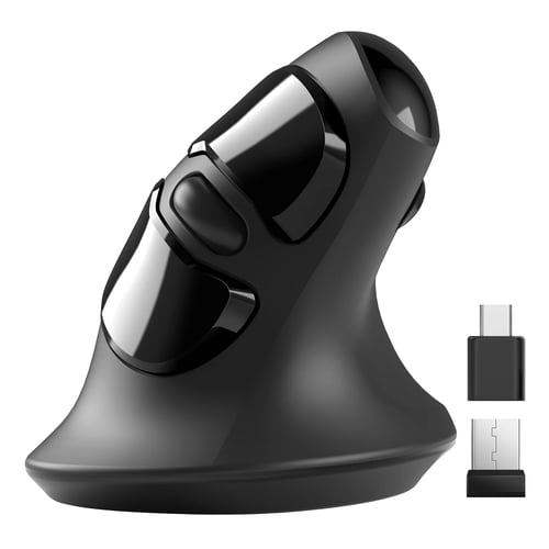 Micropack MP-V03W-BK Vertical Ergonomic Wireless Mouse | Dual USB-A & USB-C Receivers, Wrist-Comfort Design, 1600 DPI, Black