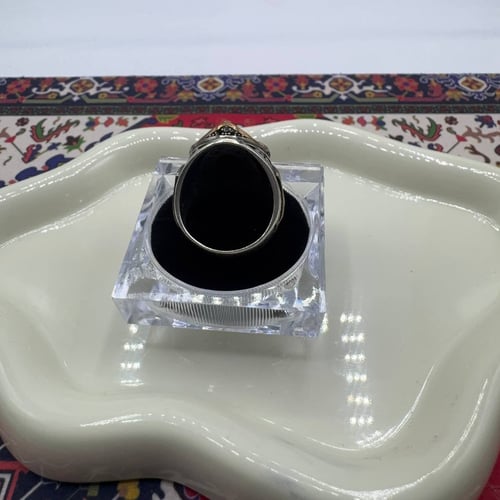 خاتم فضة رجالي - حجر عقيق أسود طبيعي - لون ملكي صا...