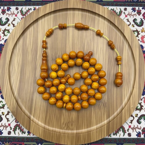 سبحة بني بتعريقات صفراء خشبية – خراطة أوستا تركي –...