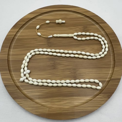 سبحة عظم جمل طبيعي ناعمة (99 خرزة) مع تمليكة حرفية