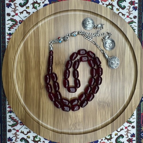 سبحة فاتوران خمري داكن – خرز مستطيل بتصميم تراثي ف...