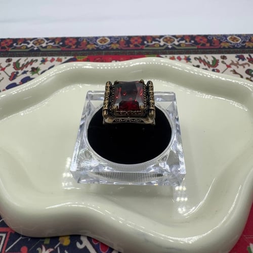 خاتم فضة رجالي - حجر عقيق أحمر طبيعي - تصميم الأعم...