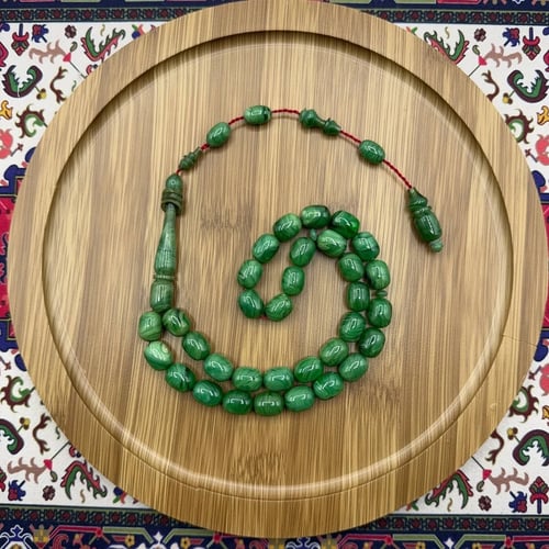 Misk rosary, flat, pure green color – 33 beads – w...