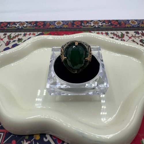خاتم فضة رجالي - حجر درّ طبيعي (أبيض شفاف) - صياغة...