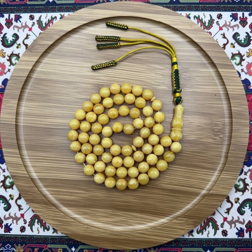 سبحة مسكي مشخّطة صفراء – 67 خرزة – خرز كروي – شراب...