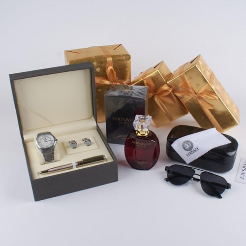طقم هدايا رجالي ساعة مع نظارة وعطر